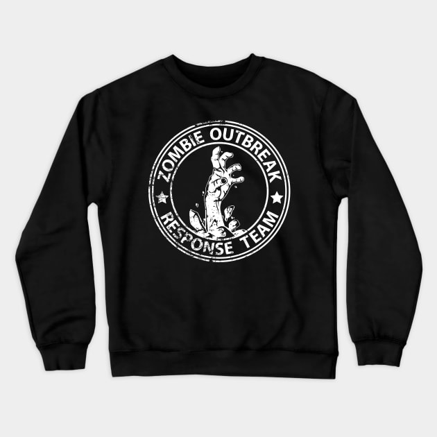 Zombie Outbreak Response Team (white-distressed) Crewneck Sweatshirt by scallywag